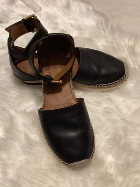 See By Chloe Black Leather Ankle-Strap Espadrilles